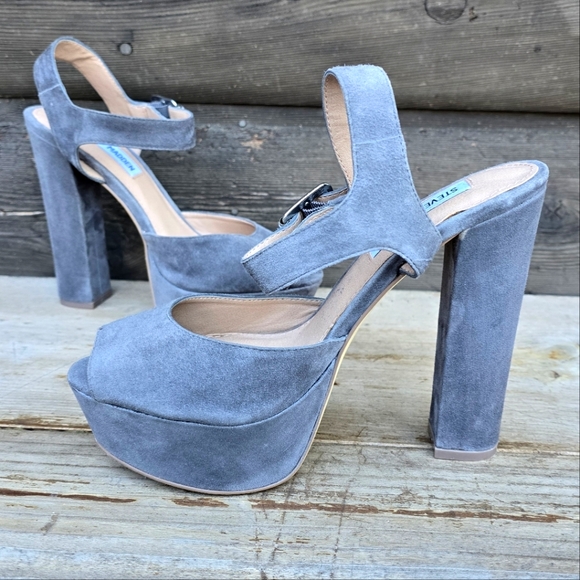 Steve Madden NEW!! Jillyy Gray Suede, Platform, Peep Toe Heels. WMS 7.5M - Picture 5 of 15